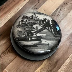 Vintage El Baratillo Trinket GTO Mexico Black & White Glazed Ceramic Jewelry Box